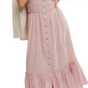 Free People Pink Button-Down Midi Dress size small